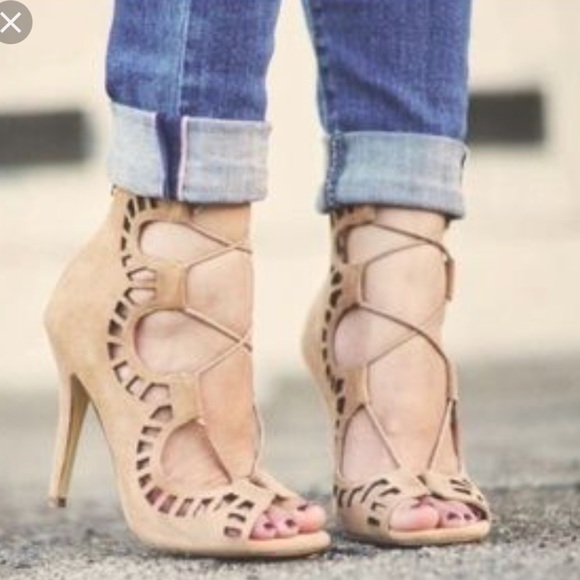 Shoemint Shoes - 💓ShoeMint Nude Faux Suede lace up heels